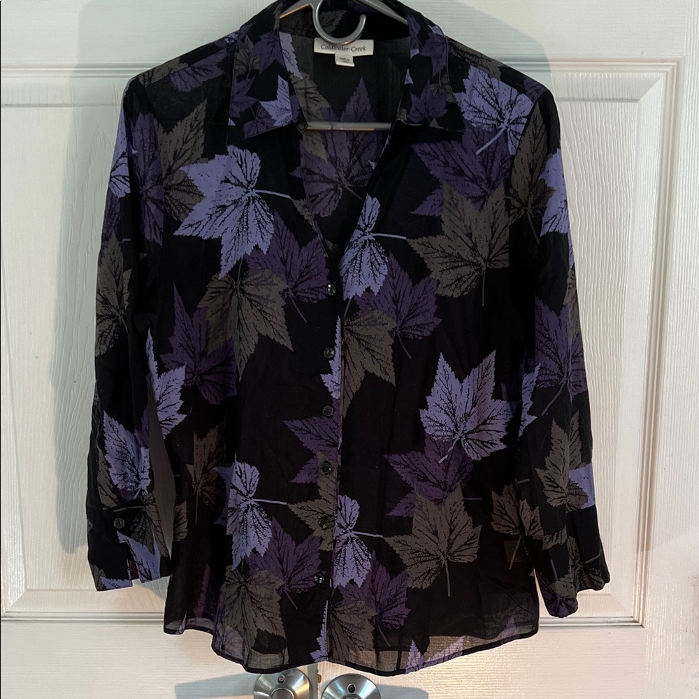 Coldwater Creek Cotton Purple Leaf Print Women's Top